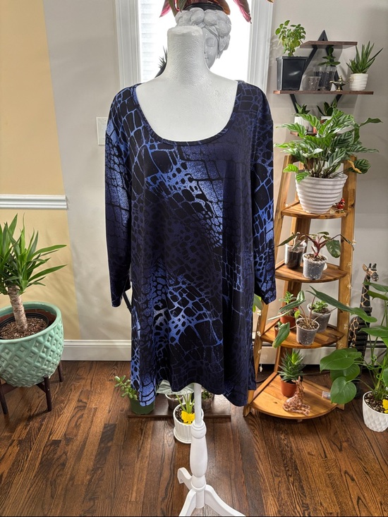 Faded Glory Tops - Faded Glory Blue Patterned Scoop Neck Tunic Top size 3X